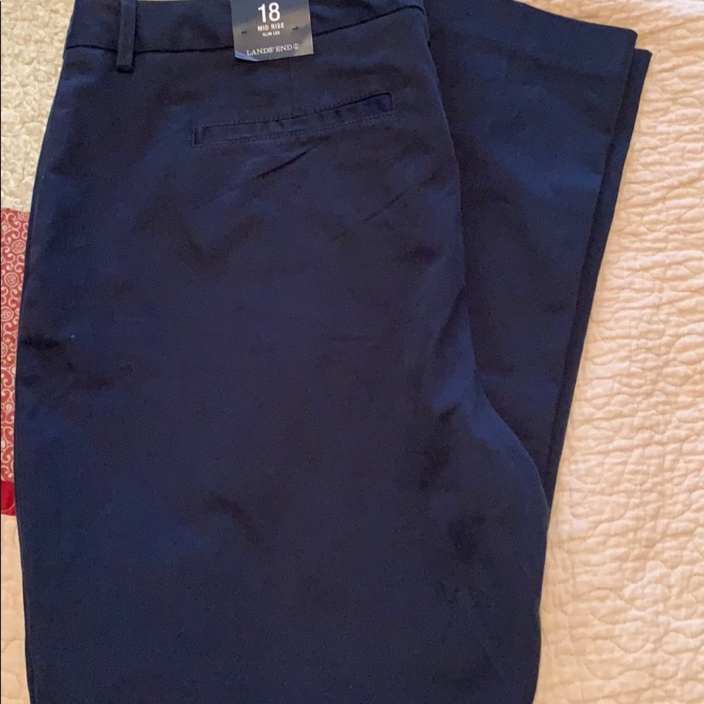 Lands End Flat Front Navy Twill Pant